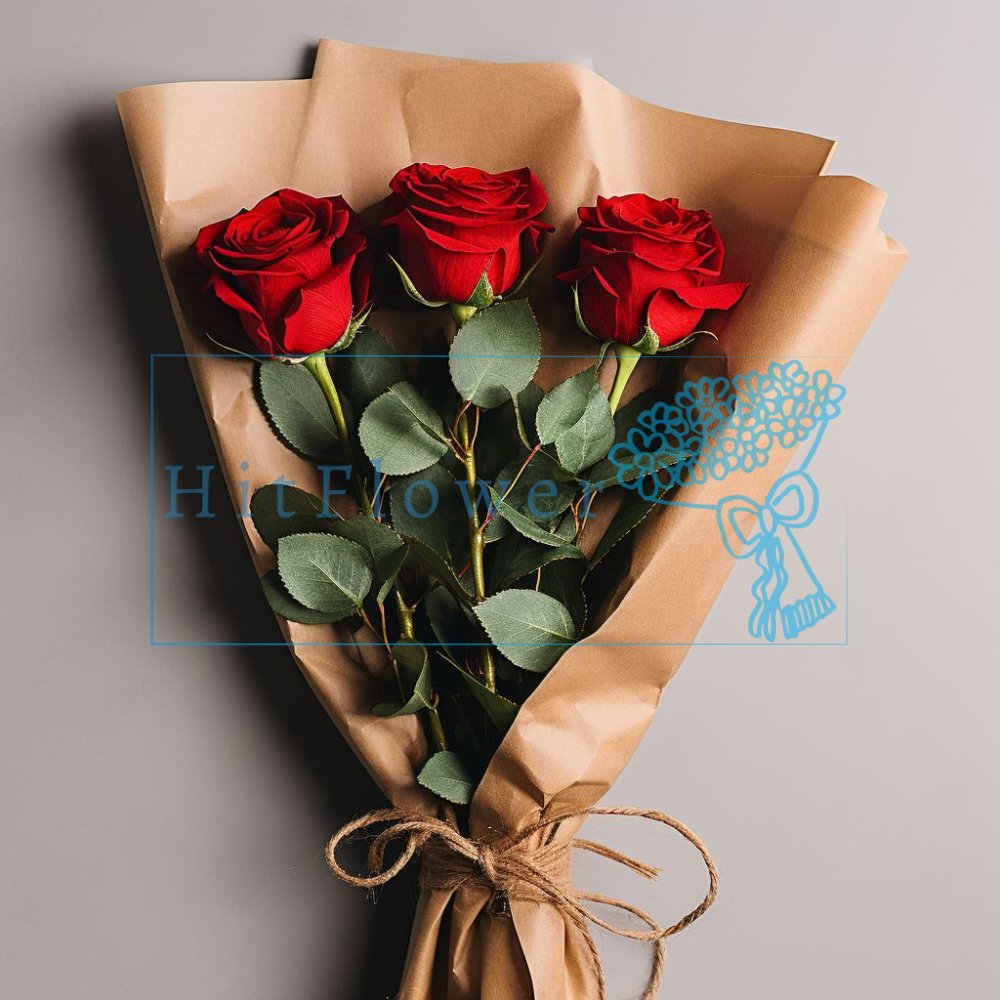 Букет 3 красные розы Букет роз 3 красные розы
